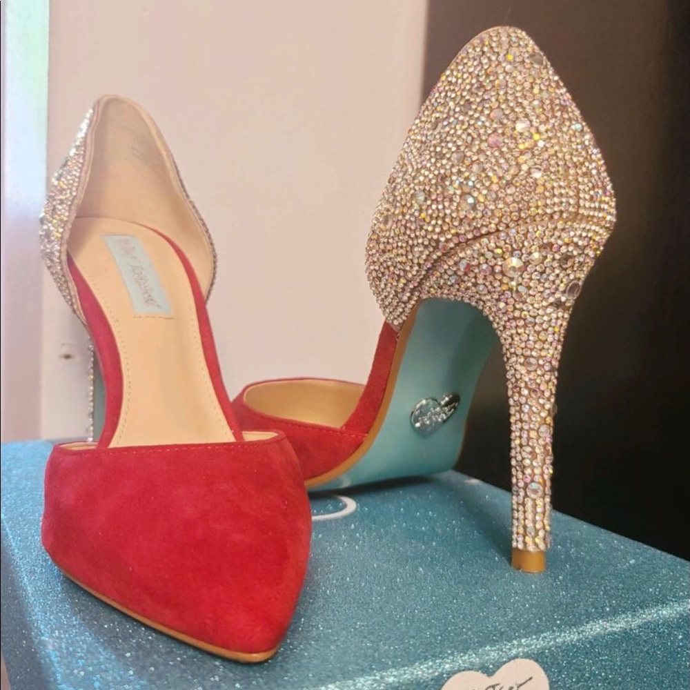 Betsey Johnson, Size 7.5, Red and Rhinestone Accents